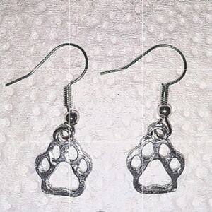 Silver Cat Dog Paw Print Earrings Hypoallergenic Stainless steel Earwires NEW